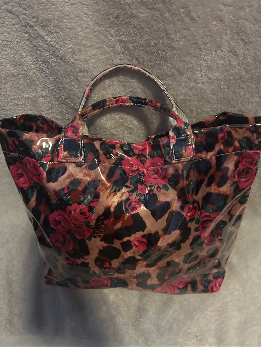 Floral Rose & Leopard Print Tote Bag - Pink Roses
